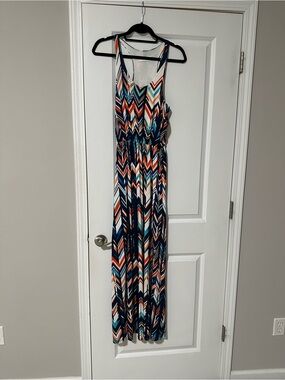 Chevron Maxi Dress in Navy, Teal & Coral